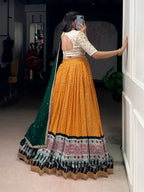 Lorenvalley Fashion Yellow Rayon Bandhej and Ajrakh Print with Sequins and Thread Embroidery Lehenga Choli with Dupatta - Distacart