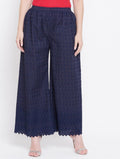 PAVONINE Navy Blue Color Full Chikankari Cotton Fabric Palazzo For Women - Distacart