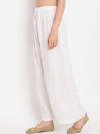 TAG 7 Women White Solid Straight Palazzos