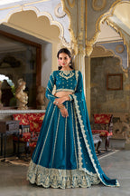 Lorenvalley Rama Vichitra Silk Sequins and Thread Embroidery Work Lehenga Choli