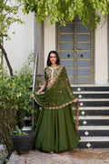 Lorenvalley Mehendi Georgette Plain Lehenga with Sequins and Thread Embroidery Work Choli Dupatta