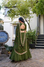 Lorenvalley Mehendi Georgette Plain Lehenga with Sequins and Thread Embroidery Work Choli Dupatta