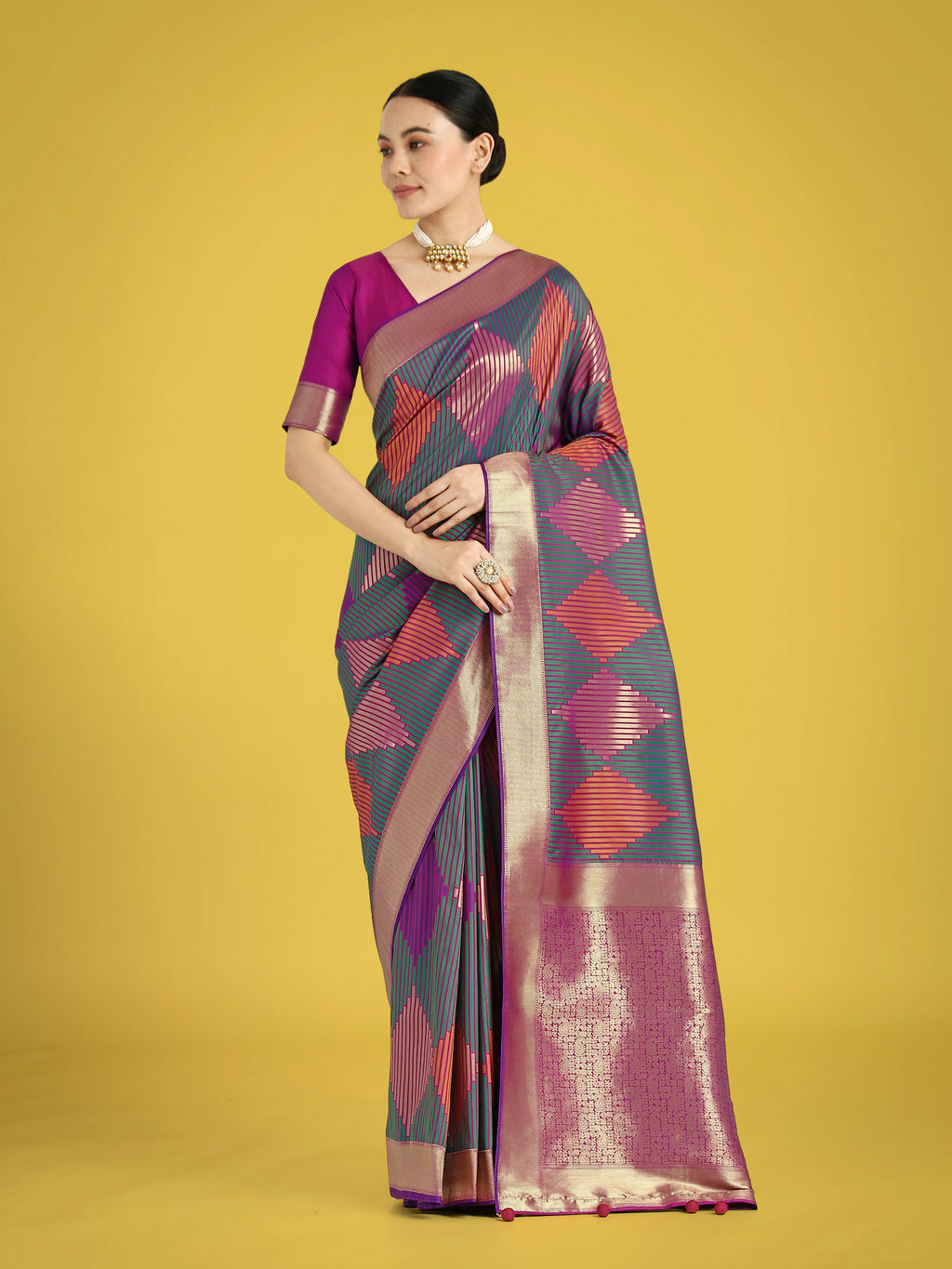 Monjolika Fashion Multi Colour Banarasi Silk Zari Weaving Classic Saree - Distacart