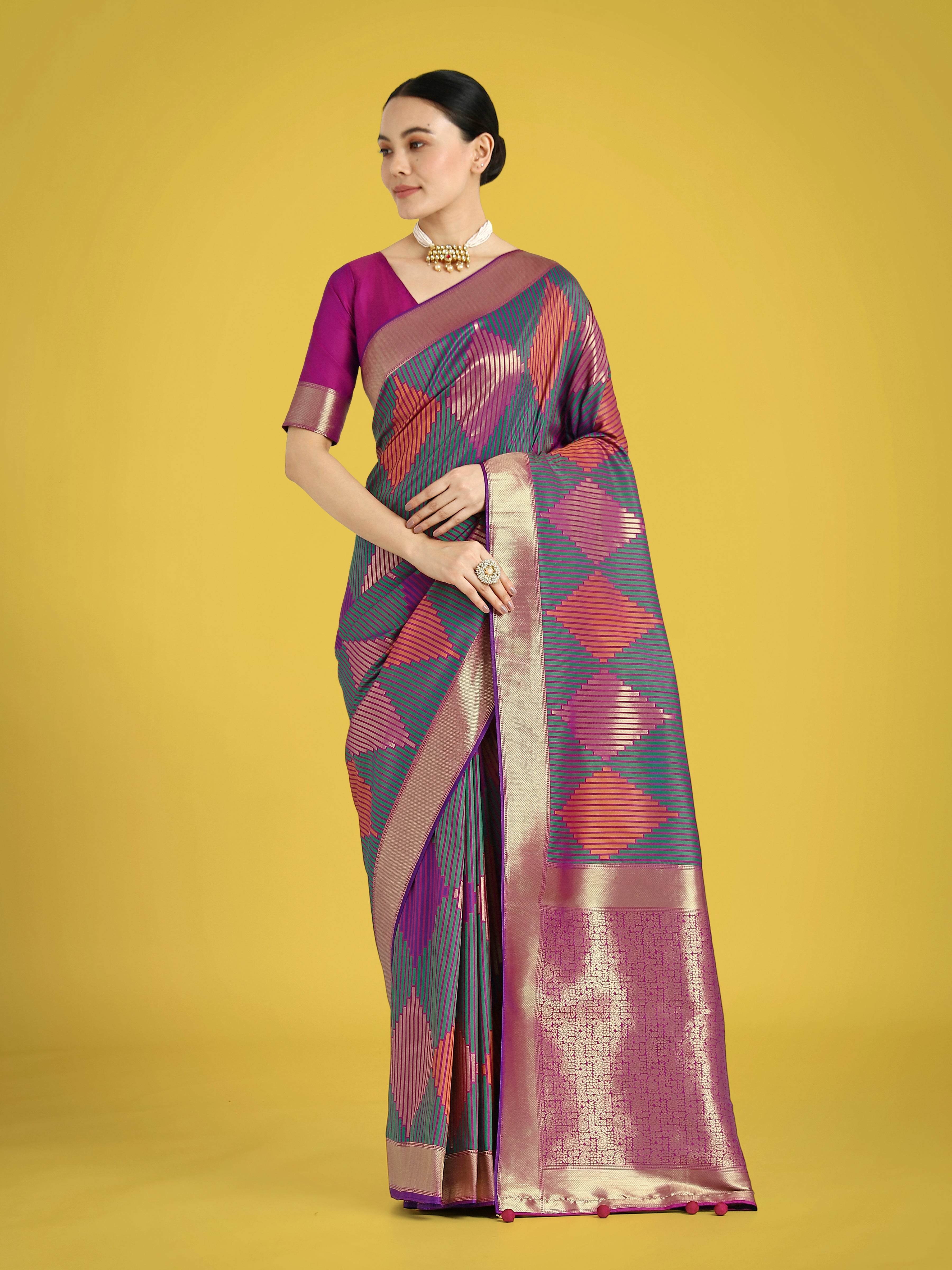 Monjolika Fashion Multi Colour Banarasi Silk Zari Weaving Classic Saree - Distacart