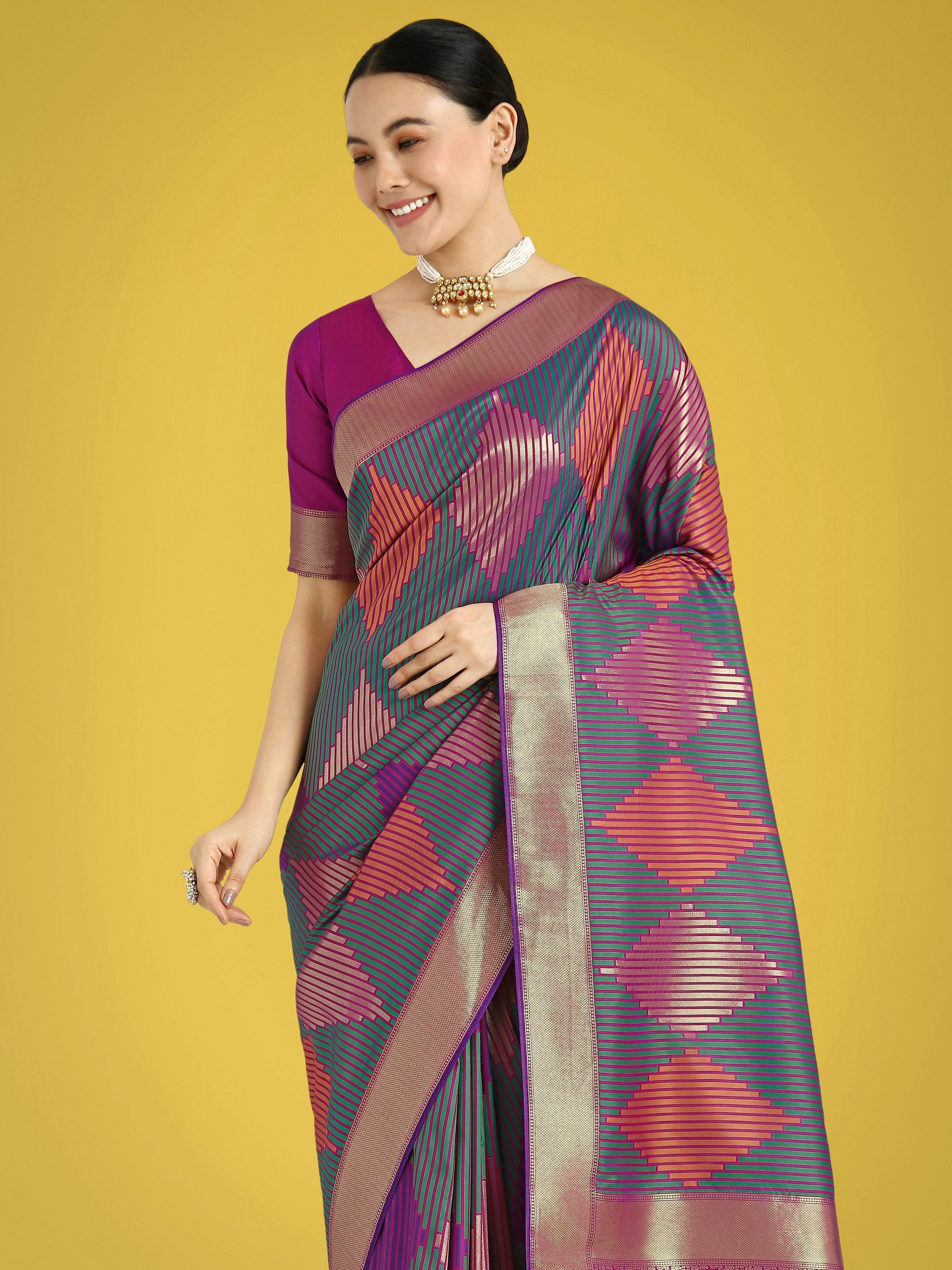 Monjolika Fashion Multi Colour Banarasi Silk Zari Weaving Classic Saree - Distacart