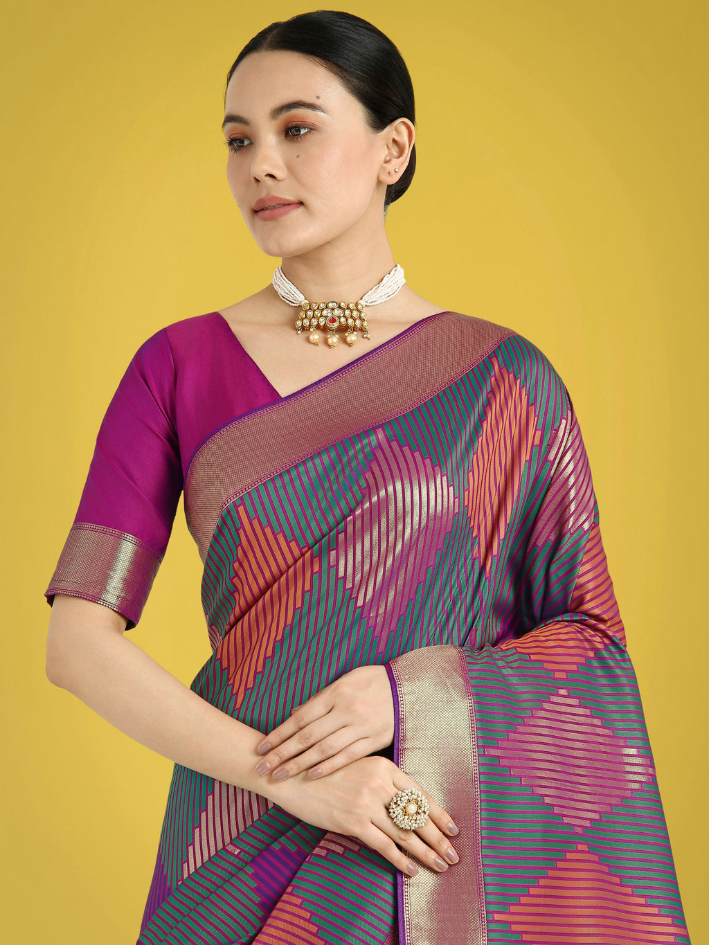Monjolika Fashion Multi Colour Banarasi Silk Zari Weaving Classic Saree - Distacart