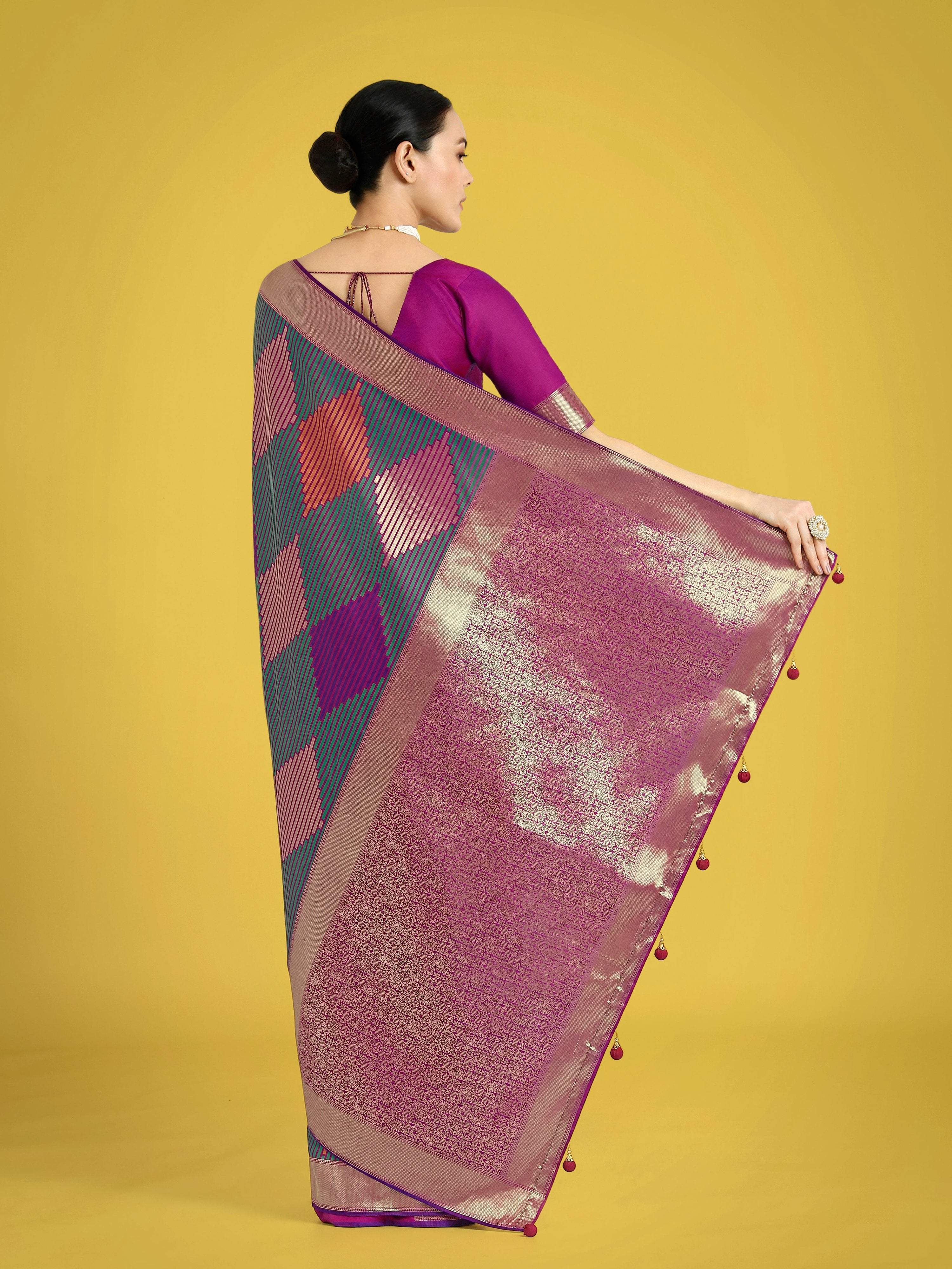 Monjolika Fashion Multi Colour Banarasi Silk Zari Weaving Classic Saree - Distacart