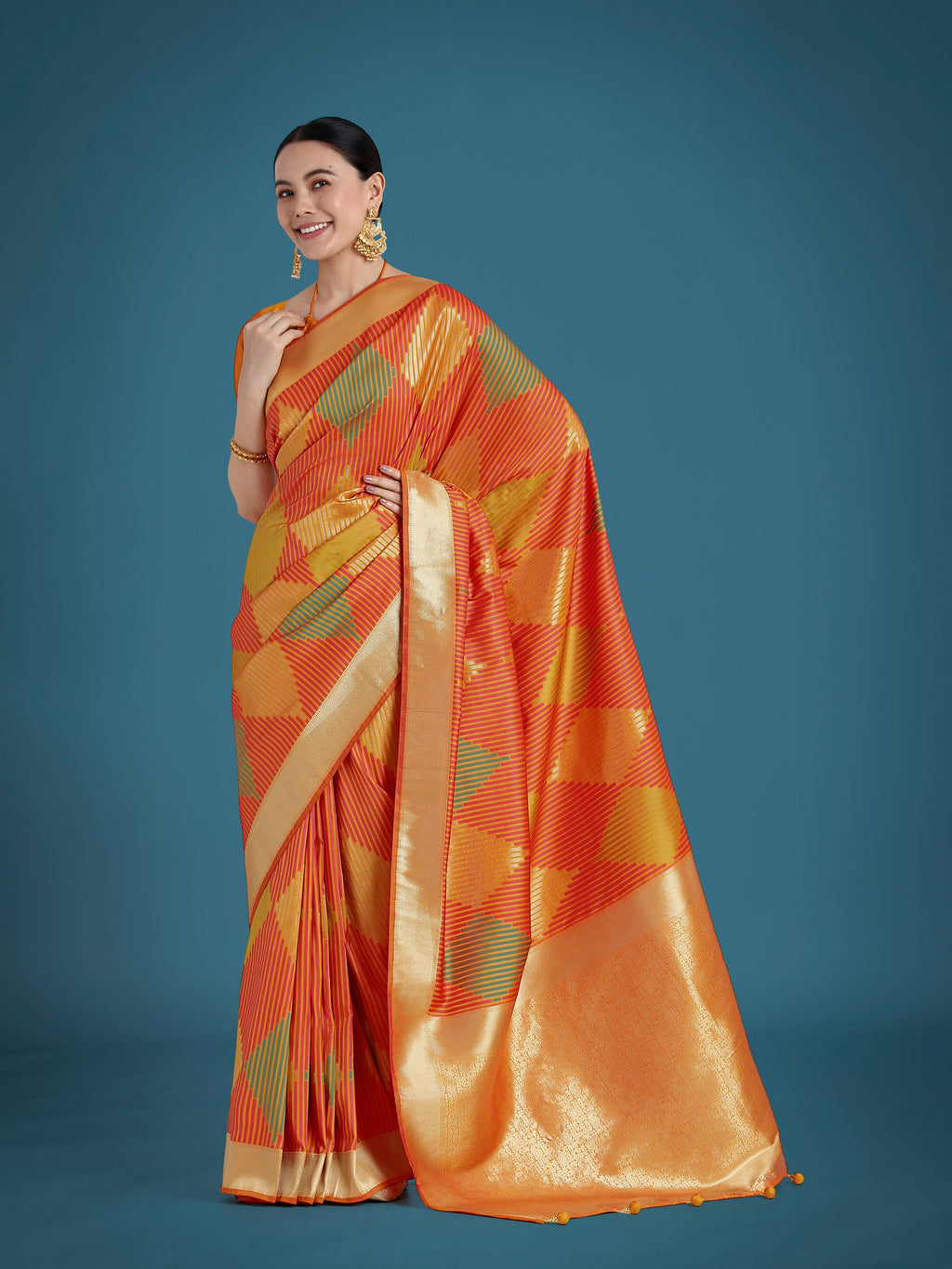 Monjolika Fashion Orange Colour Banarasi Silk Zari Weaving Classic Saree - Distacart