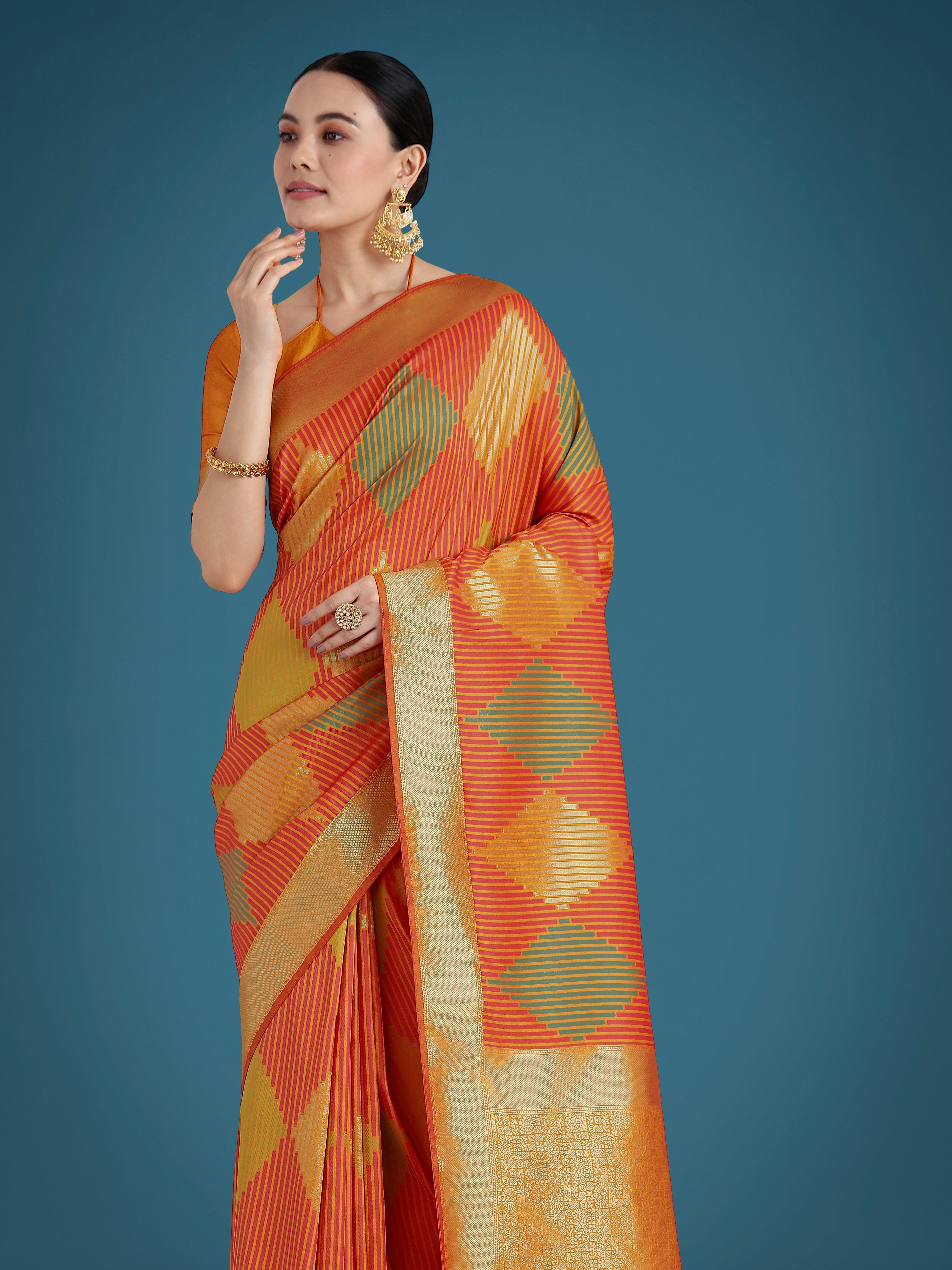 Monjolika Fashion Orange Colour Banarasi Silk Zari Weaving Classic Saree - Distacart