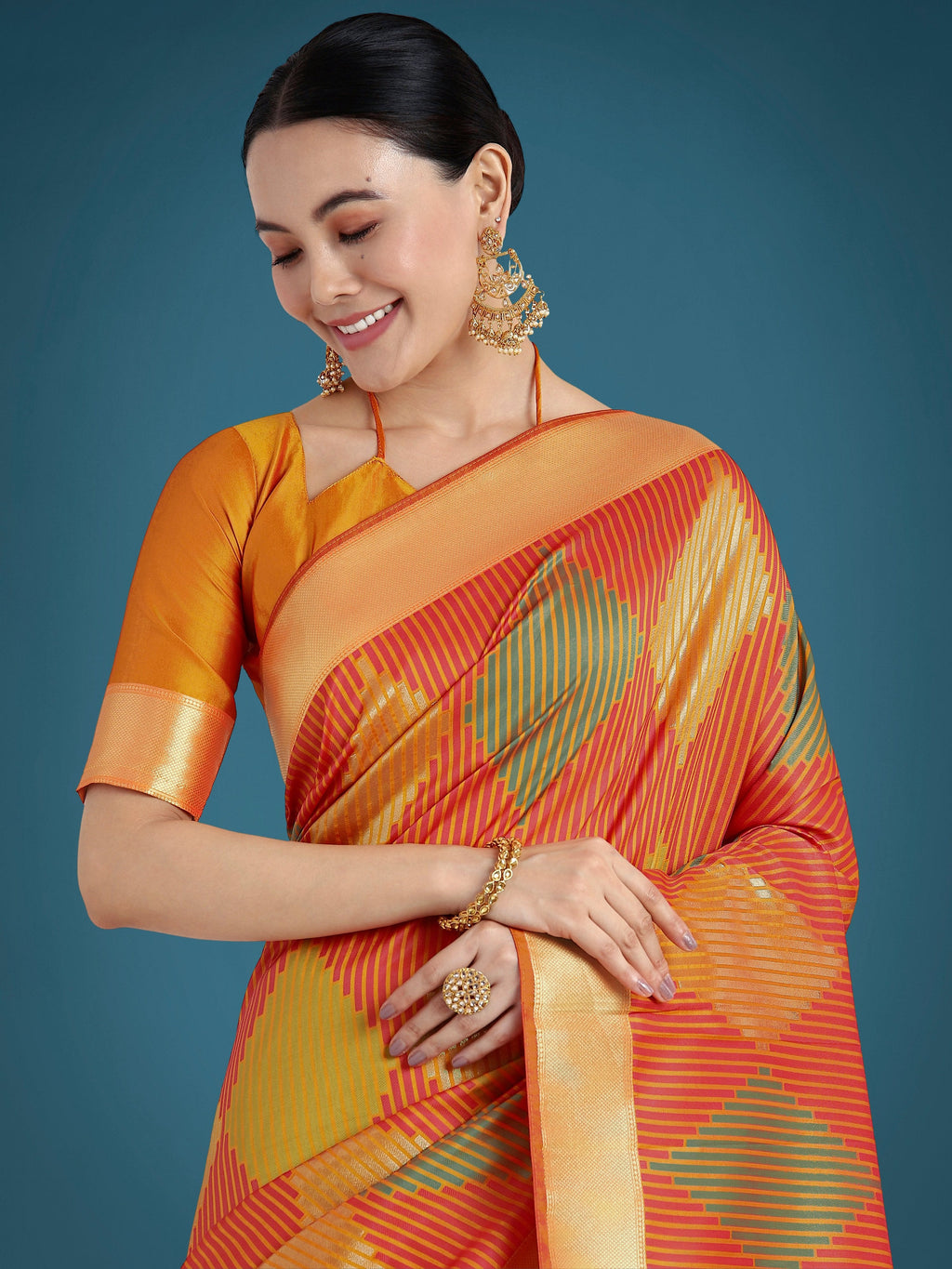 Monjolika Fashion Orange Colour Banarasi Silk Zari Weaving Classic Saree - Distacart