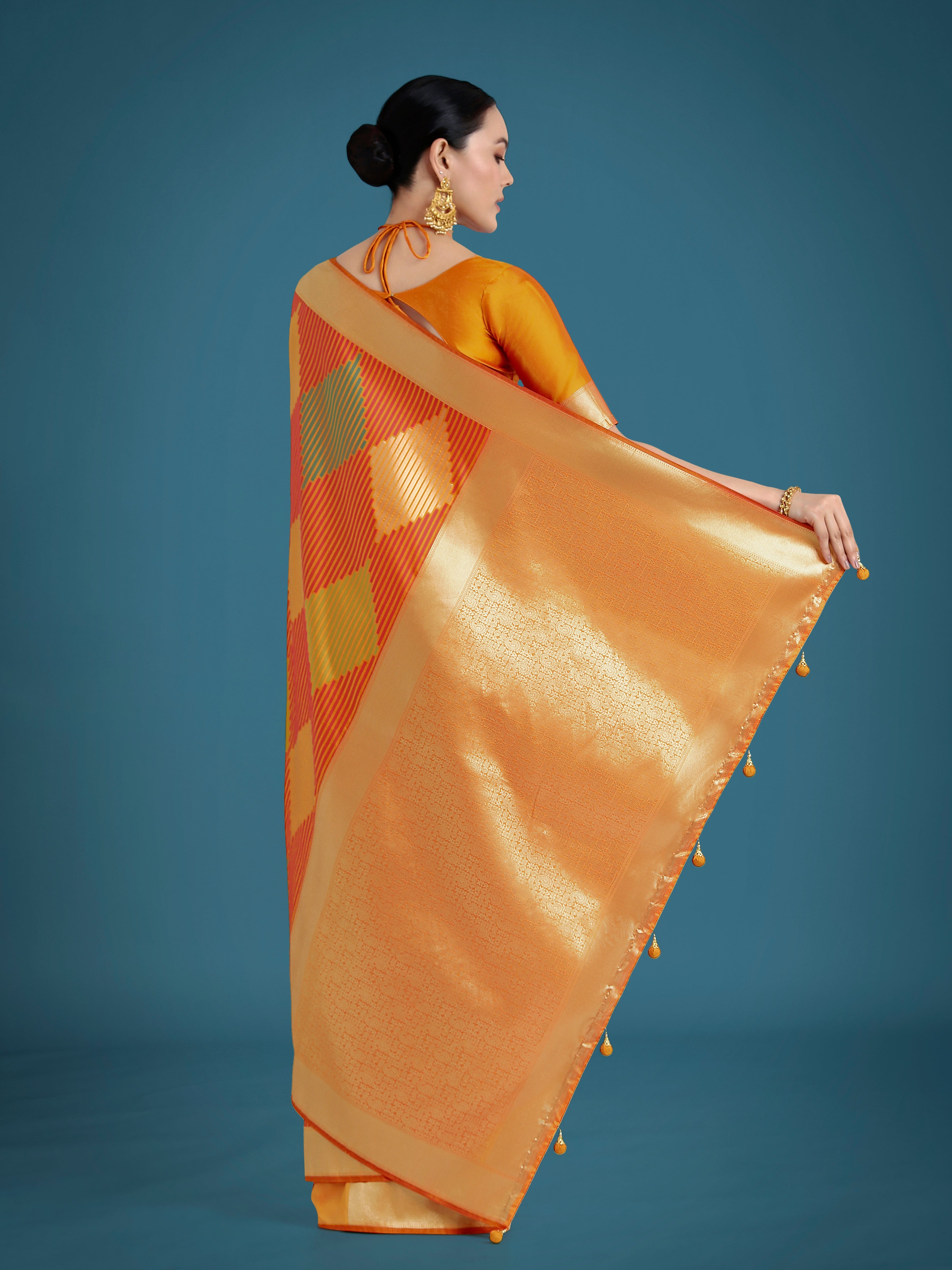 Monjolika Fashion Orange Colour Banarasi Silk Zari Weaving Classic Saree - Distacart