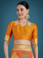 Monjolika Fashion Orange Colour Banarasi Silk Zari Weaving Classic Saree - Distacart