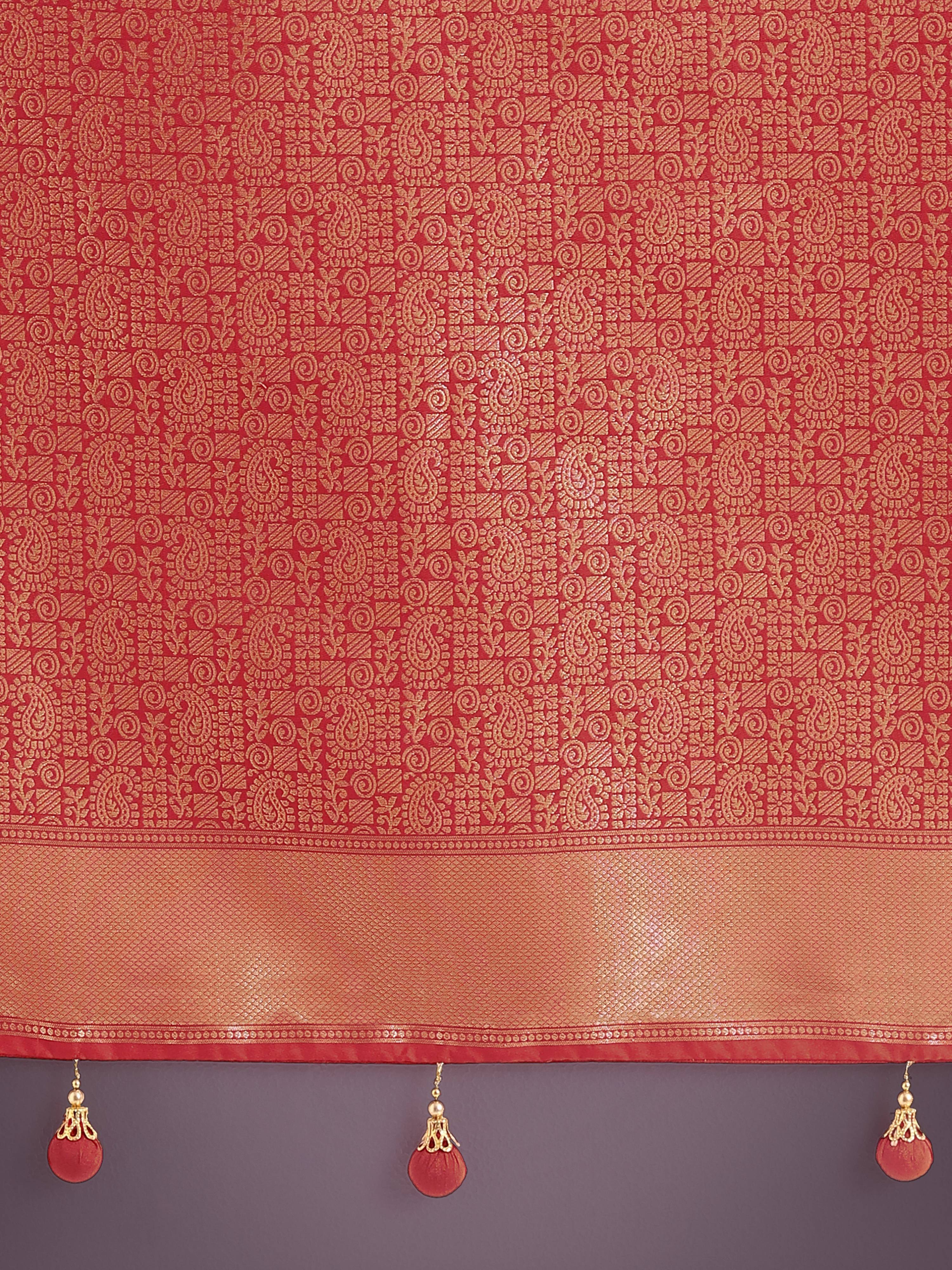 Monjolika Fashion Red Colour Banarasi Silk Zari Weaving Classic Saree - Distacart
