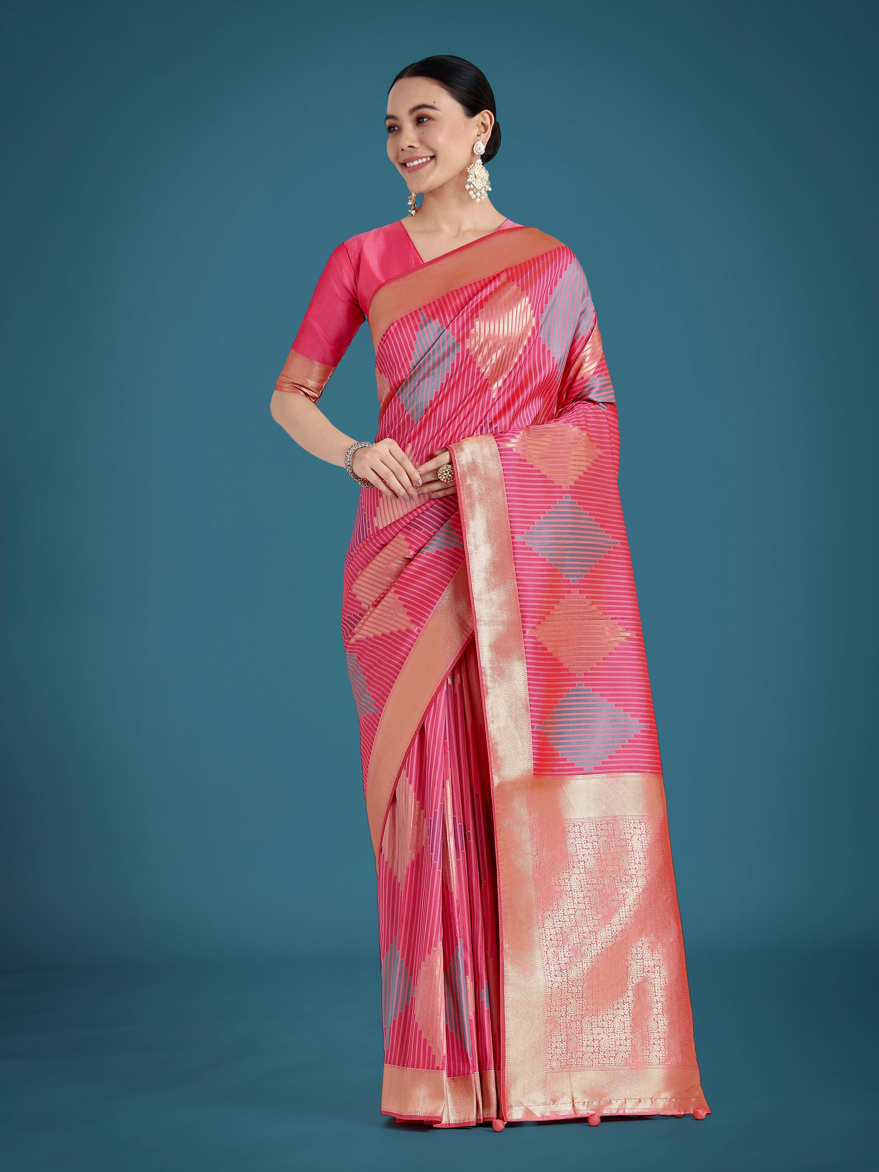 Monjolika Fashion Light Pink Colour Banarasi Silk Zari Weaving Classic Saree - Distacart