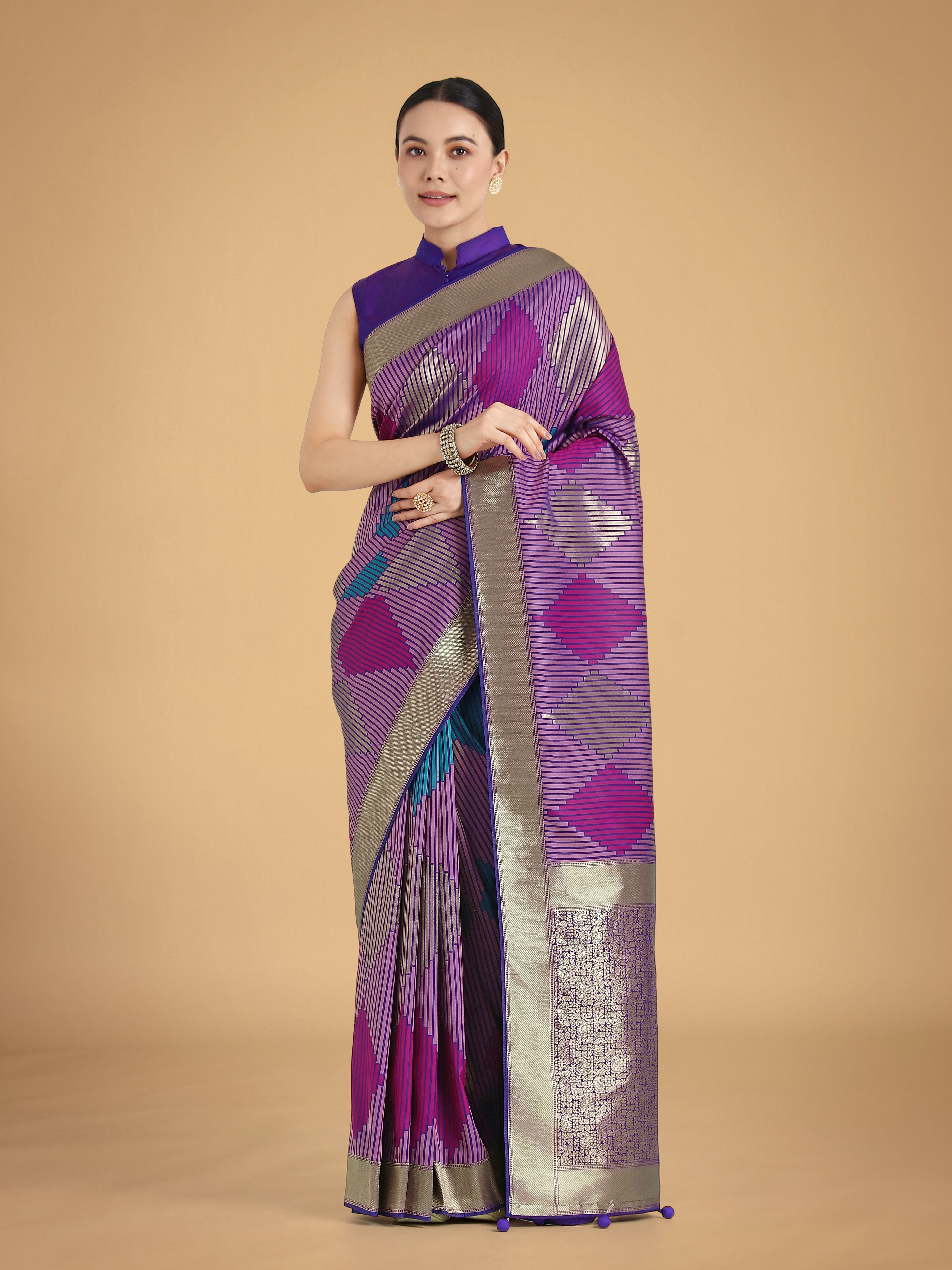 Monjolika Fashion Lavender Colour Banarasi Silk Zari Weaving Classic Saree - Distacart