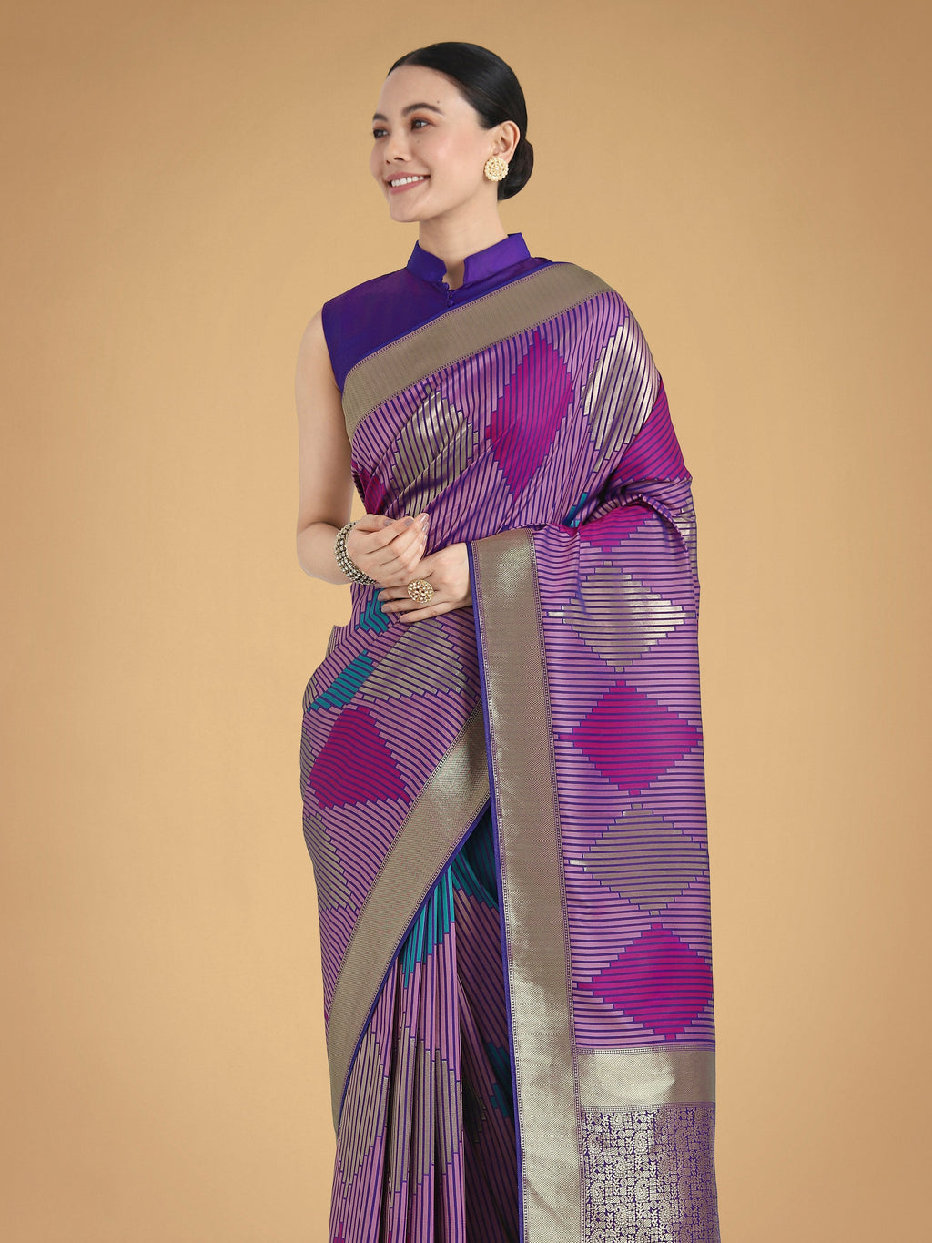 Monjolika Fashion Lavender Colour Banarasi Silk Zari Weaving Classic Saree - Distacart