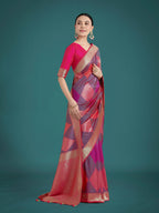 Monjolika Fashion Pink Colour Banarasi Satin Silk Zari Weaving Classic Saree - Distacart