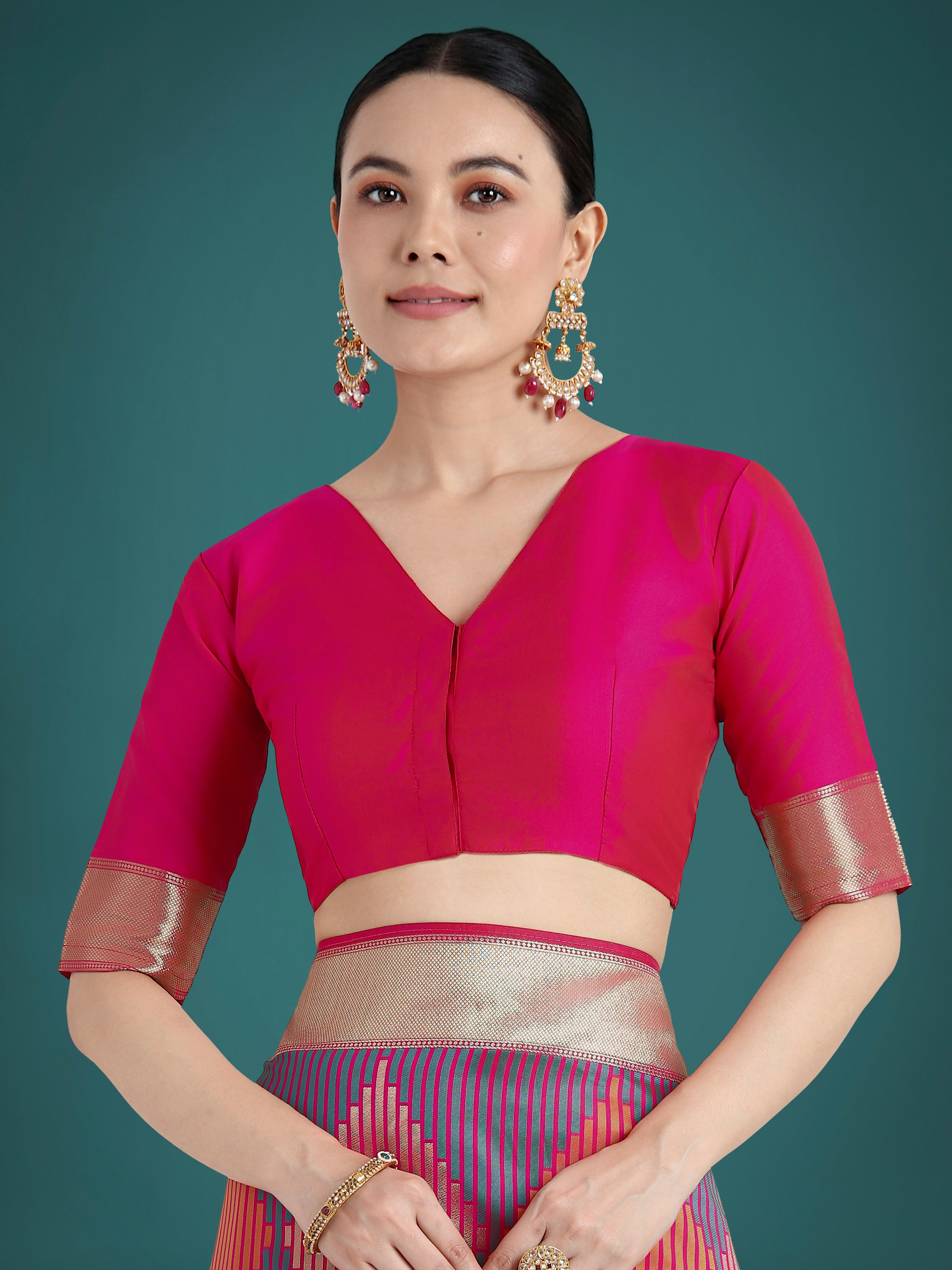 Monjolika Fashion Pink Colour Banarasi Satin Silk Zari Weaving Classic Saree - Distacart