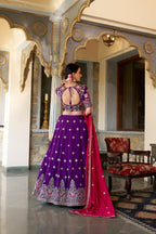 Lorenvalley Purple Vichitra Silk Sequins and Thread Embroidery Work Lehenga Choli with Dupatta