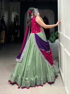 Lorenvalley Seagreen Vichitra Silk Plain With Sequins and Thread Embroidery Work Belt Lehenga Choli