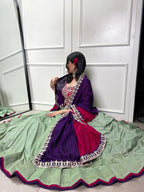 Lorenvalley Seagreen Vichitra Silk Plain With Sequins and Thread Embroidery Work Belt Lehenga Choli