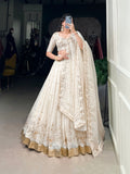 Lorenvalley Off White Silver Glosy Fabric with Sequins and Embroidery with Foil Work Lehenga Choli