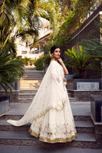 Lorenvalley Offwhite Silver Glosy Fabric Sequins and Embroidery with Foil Work Lehenga Choli with Dupatta