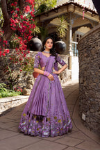Lorenvalley Lavender Vichitra Shimmer Sequins and Thread Embroidery Work Lehenga Choli