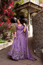 Lorenvalley Lavender Vichitra Shimmer Sequins and Thread Embroidery Work Lehenga Choli