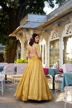 Lorenvalley Mustard Goldie Plain Lehenga with Sequins Thread Embroidery Work Choli