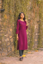Jompers Women Purple Yoke Design Straight Kurta - Distacart
