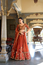 Lorenvalley Orange Rangoli Silk Lehenga choli