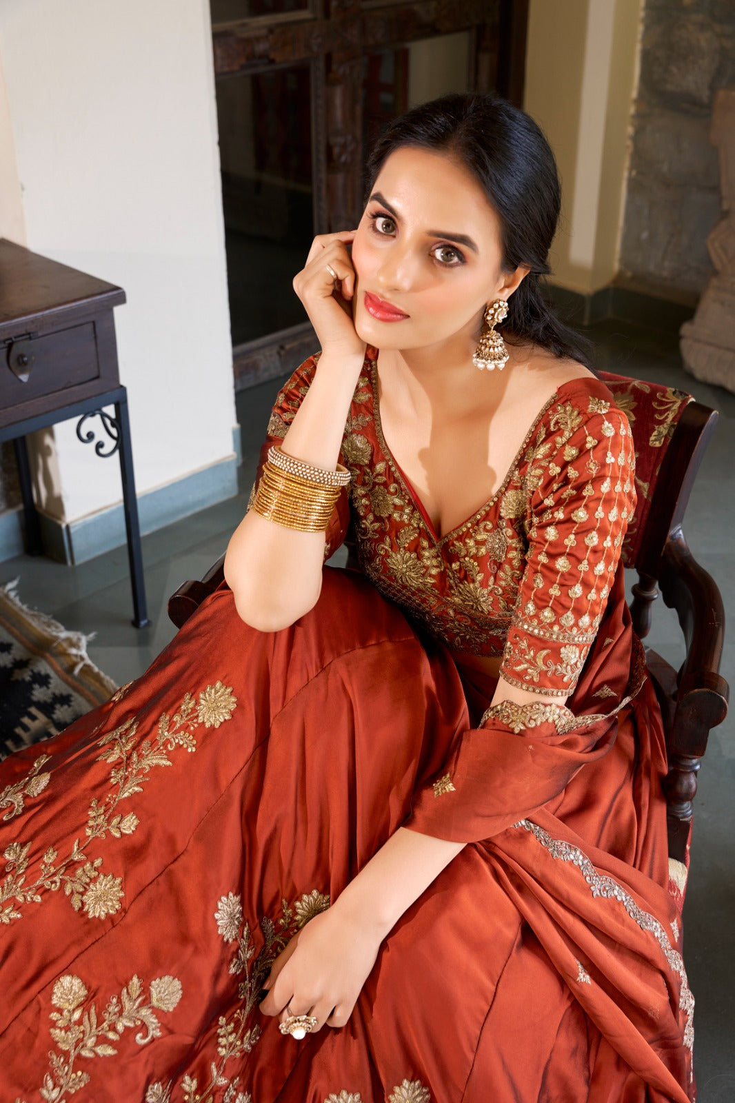 Lorenvalley Orange Rangoli Silk Lehenga choli