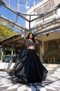 Lorenvalley Black Star Satin Plain Lehenga with Pearl Coding And Sequins Embroidery Work Choli and Dupatta