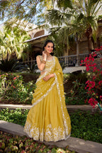 Lorenvalley Yellow Gold Crush Fabric Sequins and Thread Embroidery Work Lehenga Choli