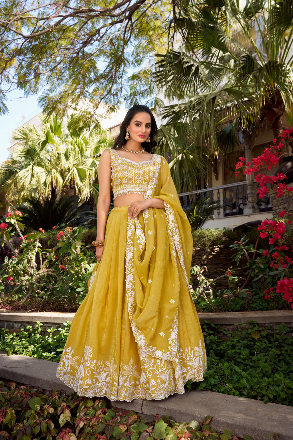 Lorenvalley Yellow Gold Crush Fabric Sequins and Thread Embroidery Work Lehenga Choli