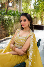 Lorenvalley Yellow Gold Crush Fabric Sequins and Thread Embroidery Work Lehenga Choli