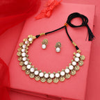 Tehzeeb Creations White Colour Gold-Polished Stone Jewellery Choker Necklace Set With Matching Pair of Stud Earrings