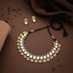 Tehzeeb Creations White Colour Gold-Polished Stone Jewellery Choker Necklace Set With Matching Pair of Stud Earrings