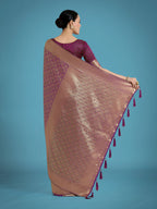 Monjolika Fashion Dark Purple Color Baanrasi Satin Silk Saree for Wedding Functions - Distacart