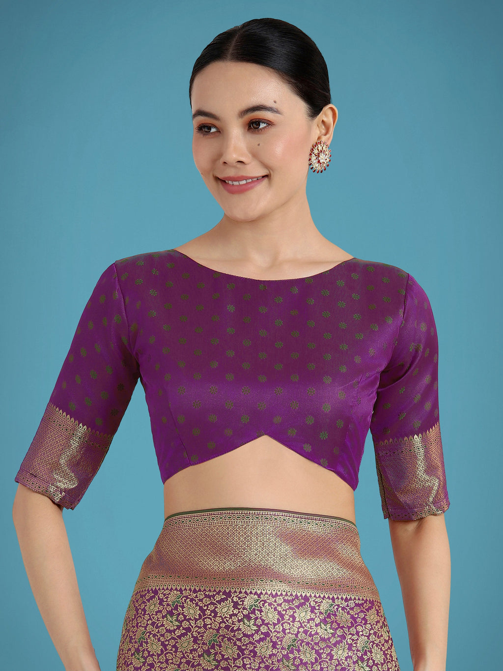 Monjolika Fashion Dark Purple Color Baanrasi Satin Silk Saree for Wedding Functions - Distacart