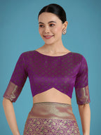 Monjolika Fashion Dark Purple Color Baanrasi Satin Silk Saree for Wedding Functions - Distacart
