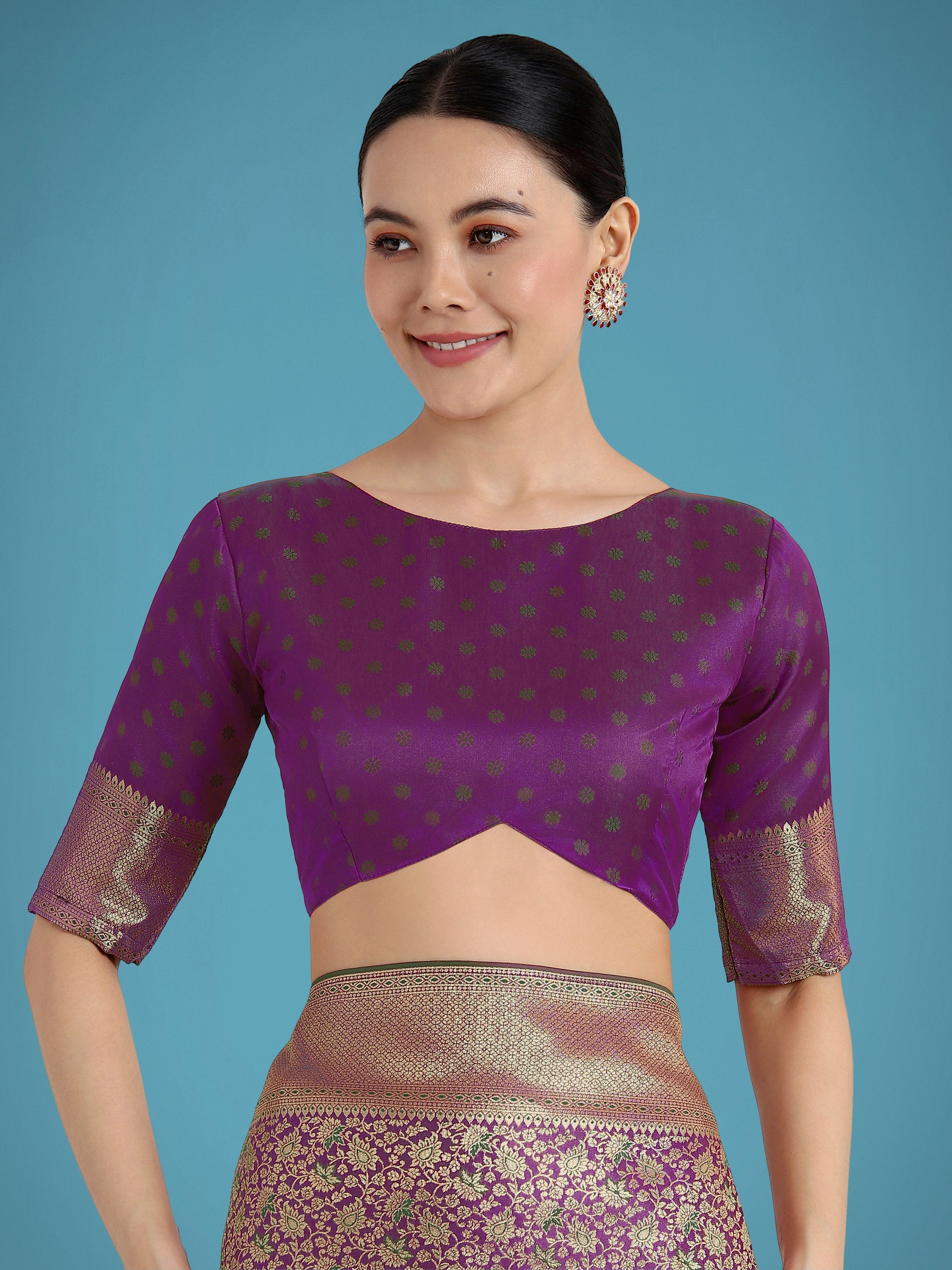 Monjolika Fashion Dark Purple Color Baanrasi Satin Silk Saree for Wedding Functions - Distacart