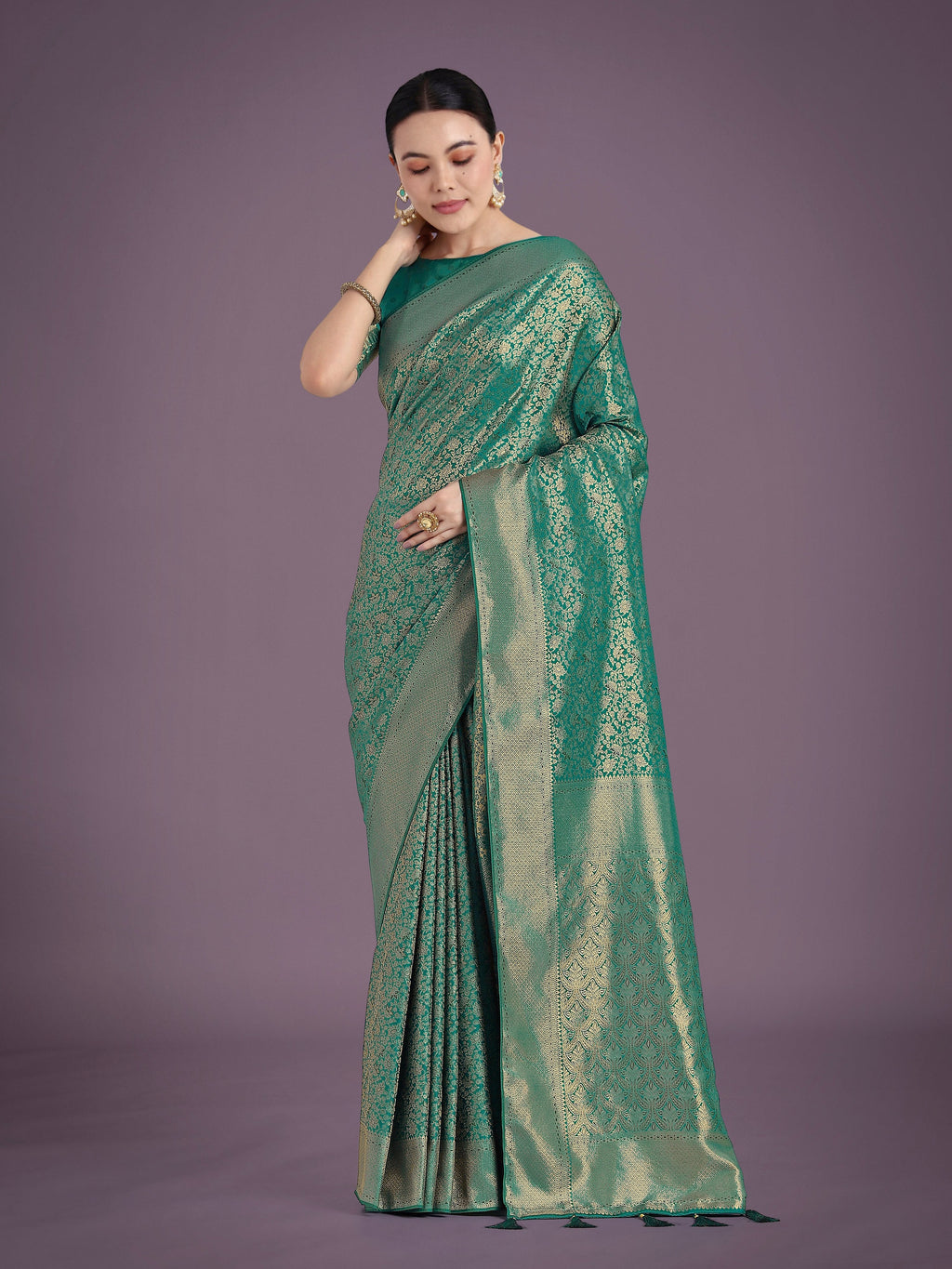Monjolika Fashion Teal Color Baanrasi Satin Silk Saree for Wedding Functions - Distacart