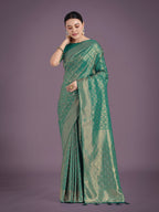 Monjolika Fashion Teal Color Baanrasi Satin Silk Saree for Wedding Functions - Distacart