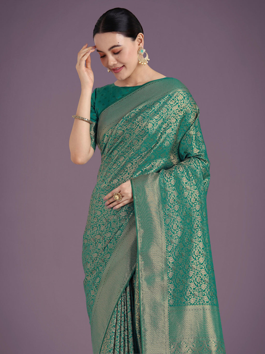 Monjolika Fashion Teal Color Baanrasi Satin Silk Saree for Wedding Functions - Distacart