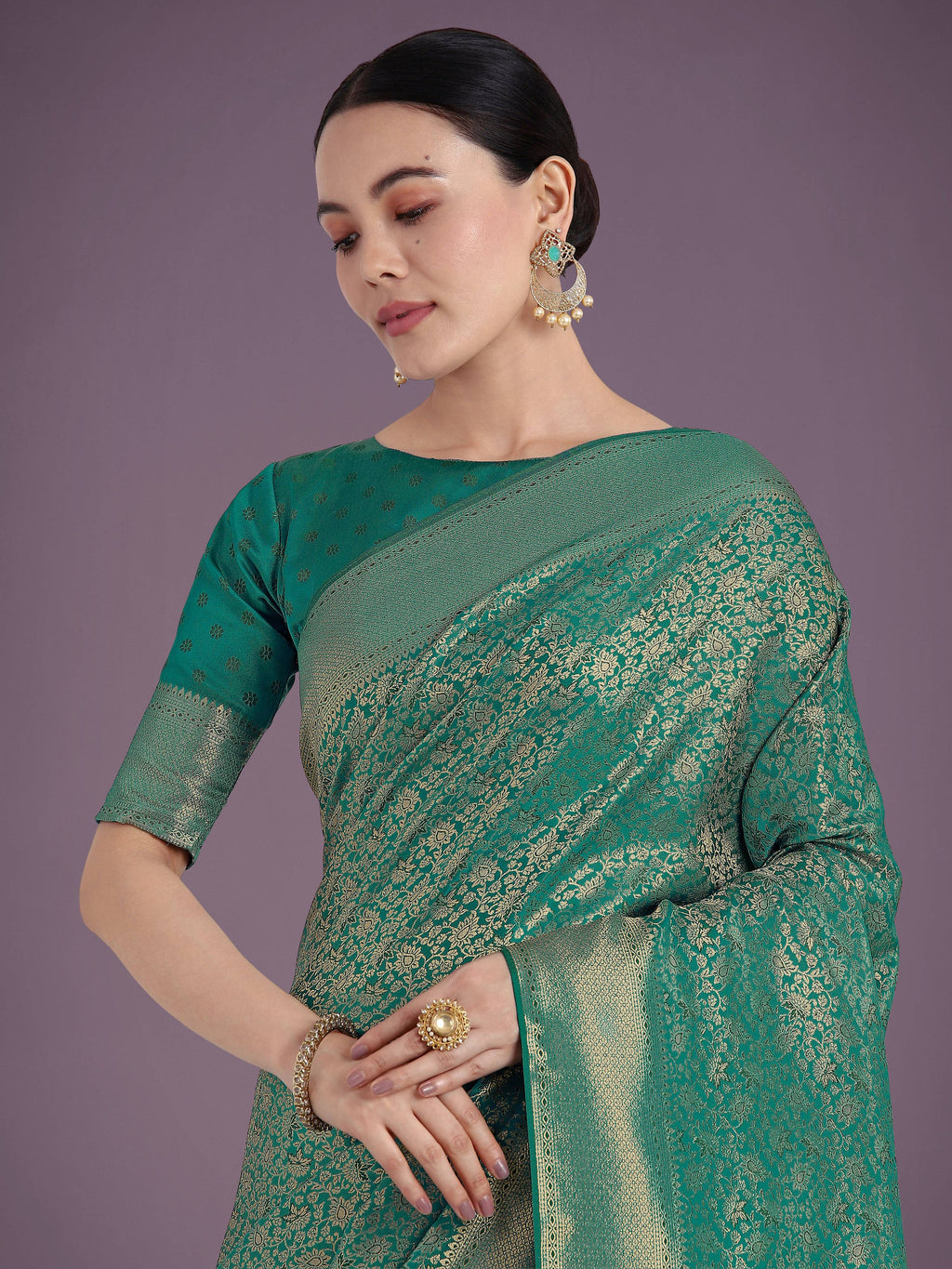 Monjolika Fashion Teal Color Baanrasi Satin Silk Saree for Wedding Functions - Distacart