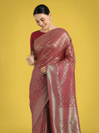 Monjolika Fashion Maroon Color Baanrasi Satin Silk Saree for Wedding Functions