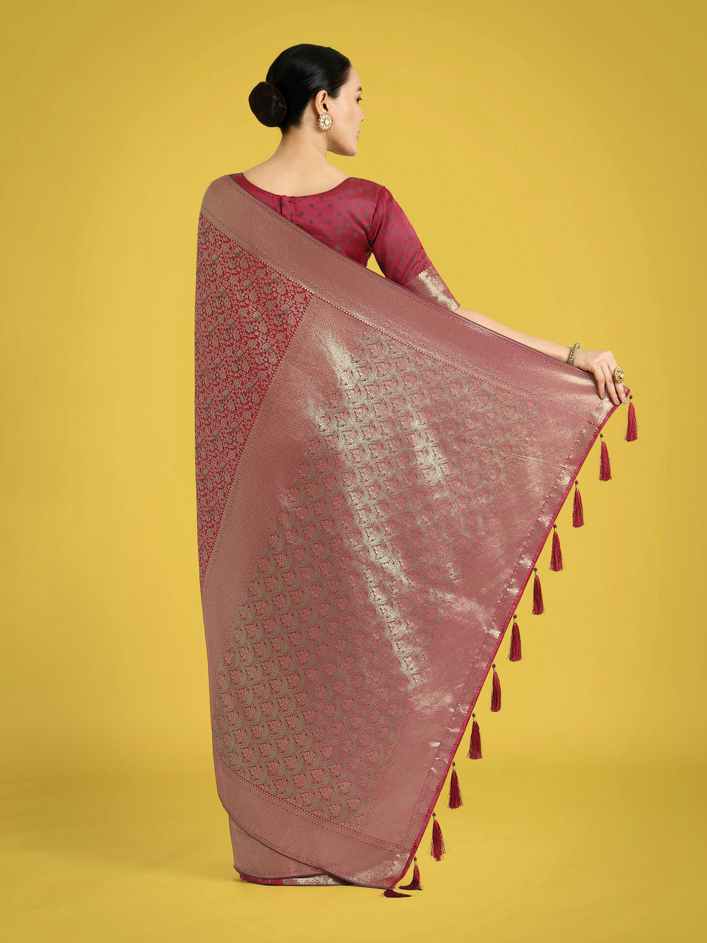 Monjolika Fashion Maroon Color Baanrasi Satin Silk Saree for Wedding Functions