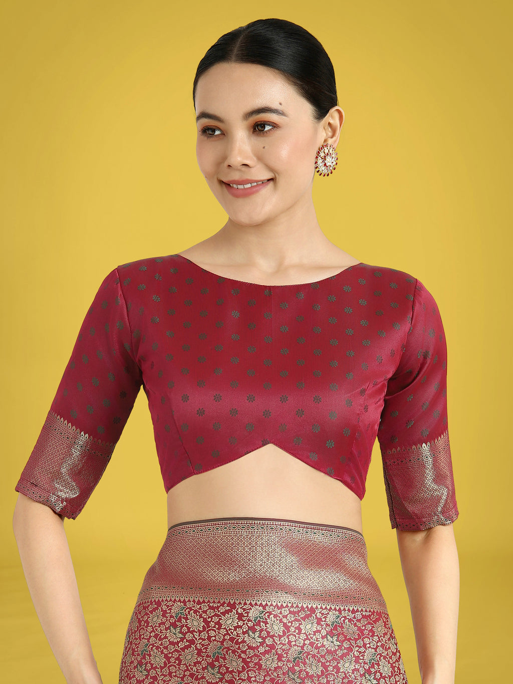 Monjolika Fashion Maroon Color Baanrasi Satin Silk Saree for Wedding Functions